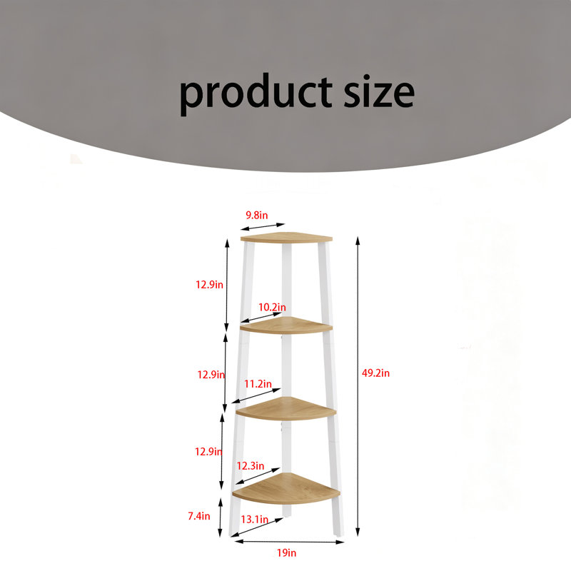 Étagère d'angle à 4 niveaux - Présentoir moderne peu encombrant, Chêne naturel