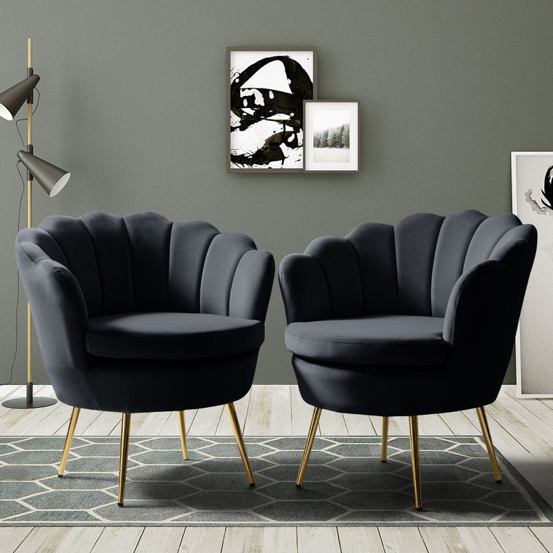 Fauteuil demi-tonneau en velours 30 po Hendrix, Noir