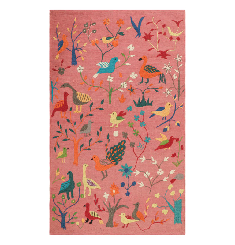 Rug & Kilim’S Suzani Style Kilim In Pink With Bird Pictorials And Florals