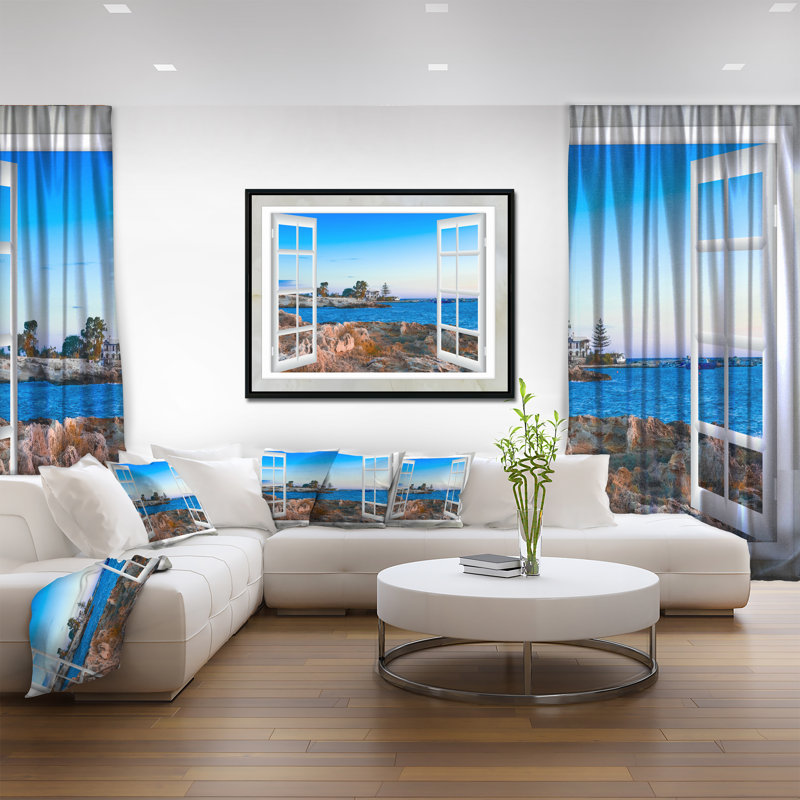 «Open Window to Blue Seashore», reproduction, H 30 po x l 40 po x P 1,5 po, Toile avec cadre flottant