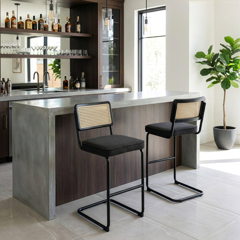 Tabouret de comptoir Avalyna, Noir, Tabouret de bar (siège d’une hauteur de 30 po), Noir
