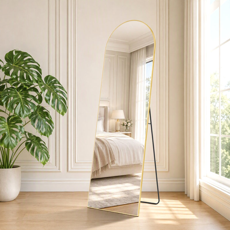 Miroir sur pied de 21 po x 64 po avec support, autoportant ou mural, 21 po x 64 po, Doré, Arche