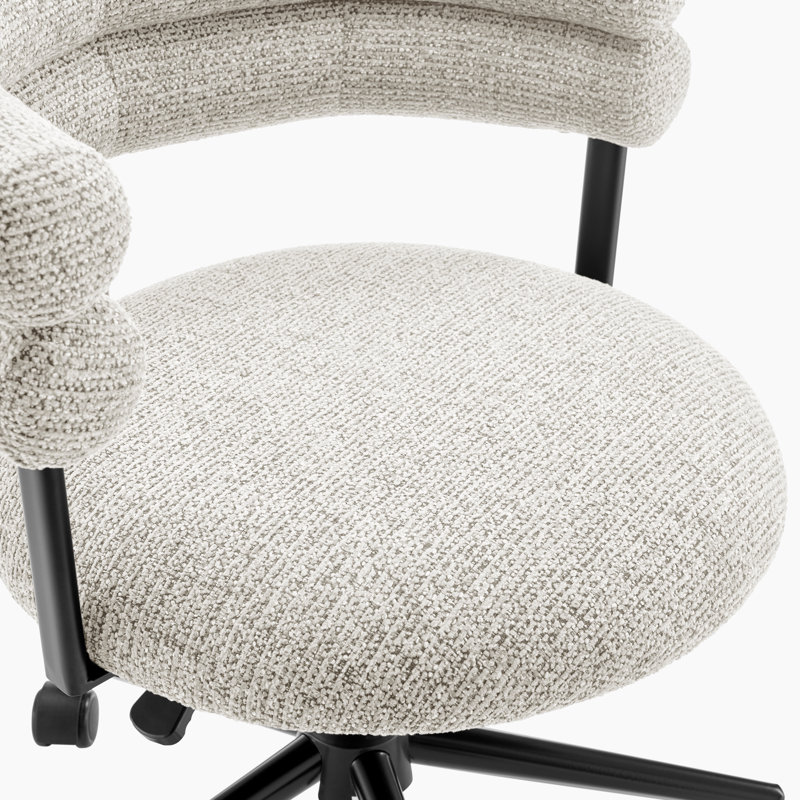 Tarena Upholstered Fabric Swivel Office Chair - Modern Curved Backrest Design, Grey