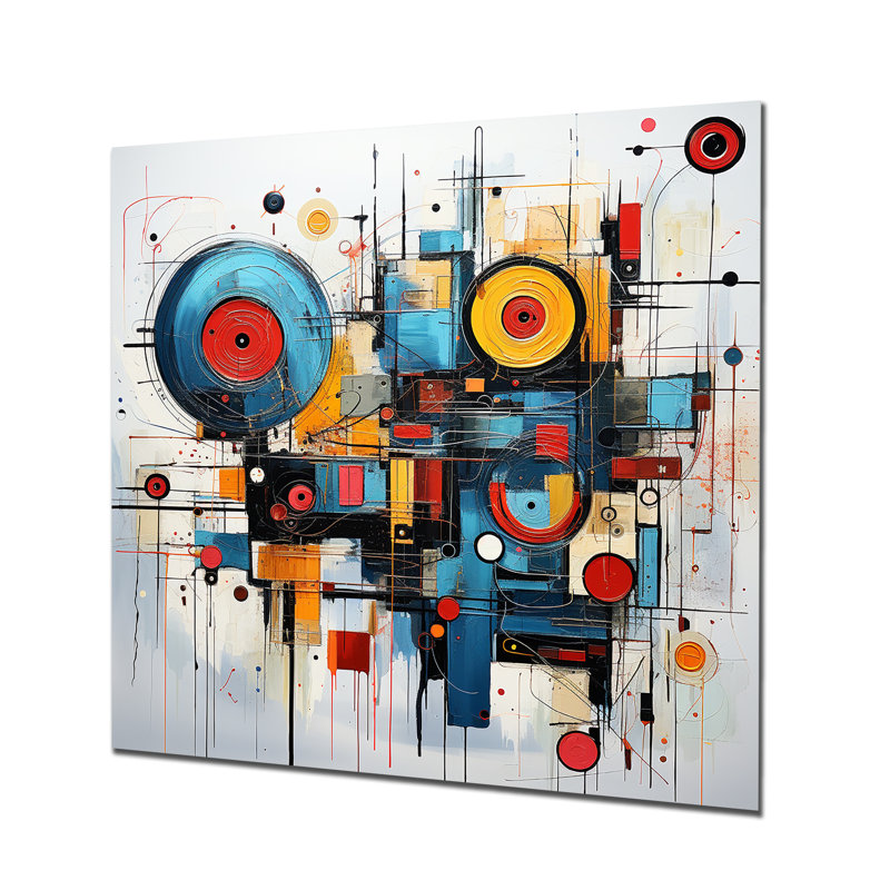 Minimalisme jaune et bleu, formes élégance II - décoration murale abstraite en métal, H 36 po x l 36 po