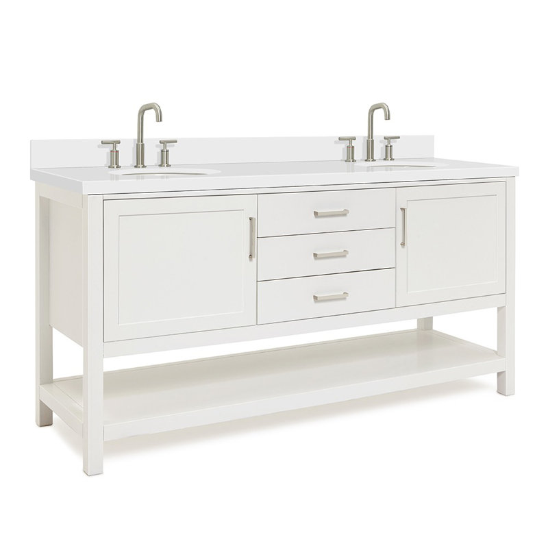 Bayhill 73'' W Double Vanity, Oval, White, Carrara White Quartz