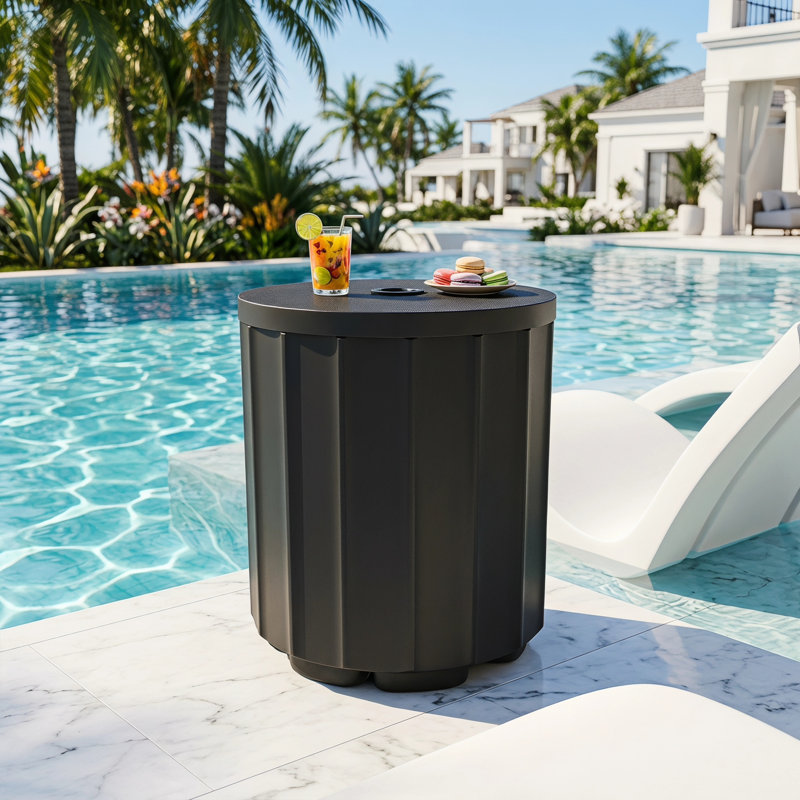 14.8" 2-in-1 Round Patio Umbrella Base Stand & Outdoor Side Table, Weighted Weather Resistant, Black