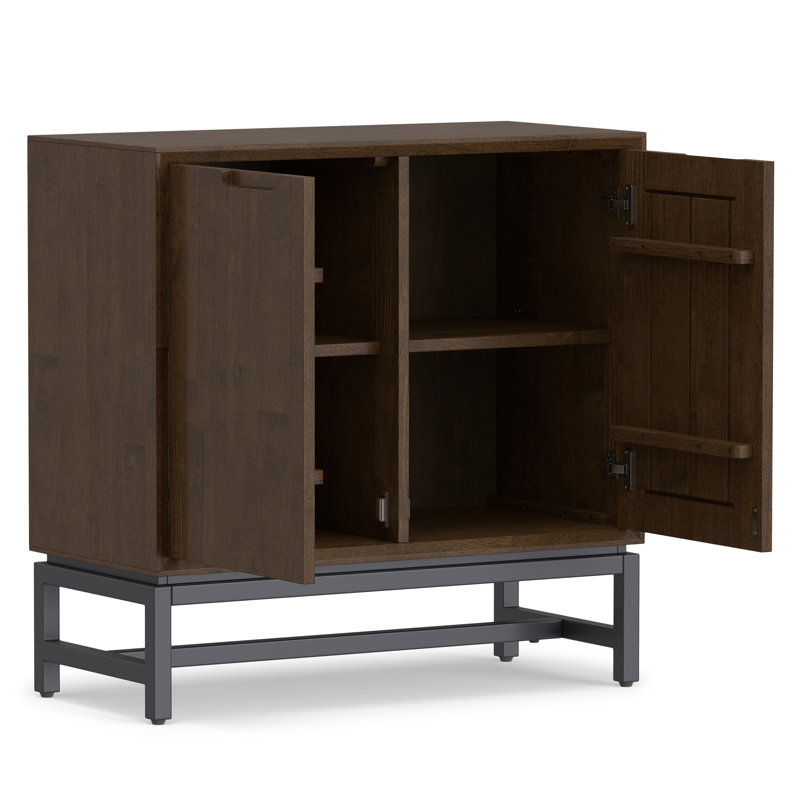 Banting 32"W Solid Wood Modern Industrial Low Storage Cabinet with Metal Base and Adjustable Shelves