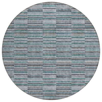 Tapis extérieur lavable à rayures bleu sarcelle et turquoise 8 pi