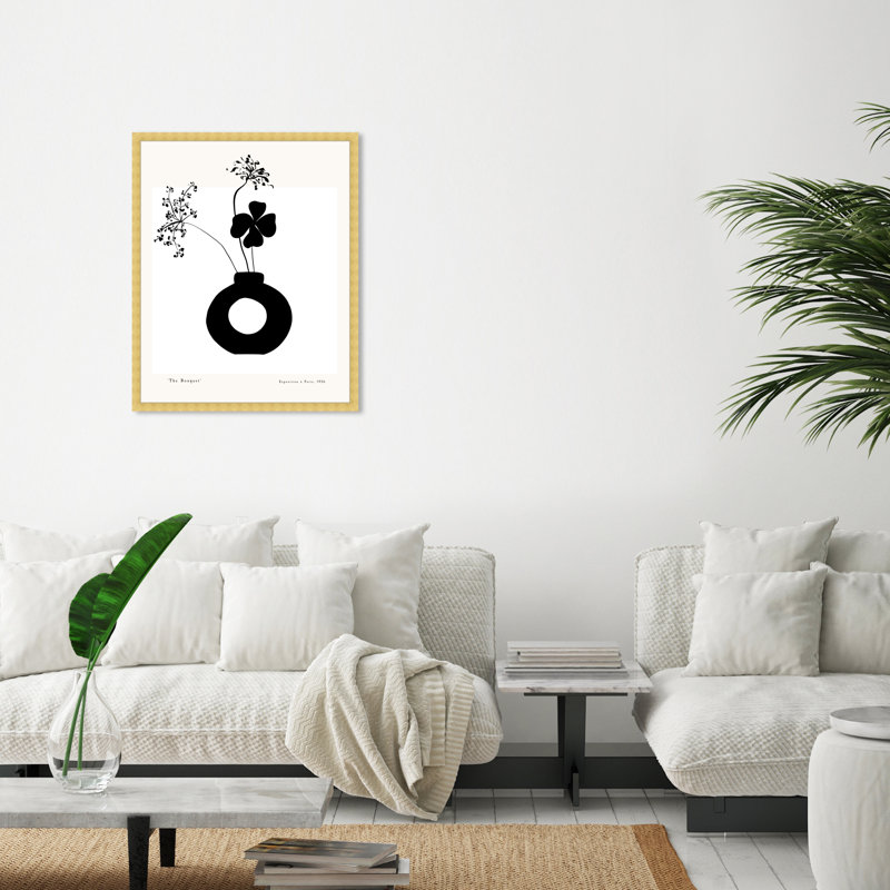«Black and White Flower in a Vase» par Joss & Main - reproduction de cadre photo, Or, H 32 po x l 26 po