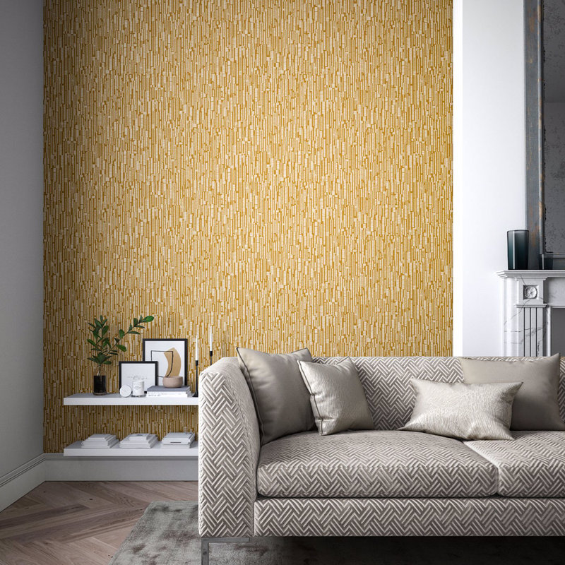 Series Geometric Metallic Wallpaper Roll, Saffron