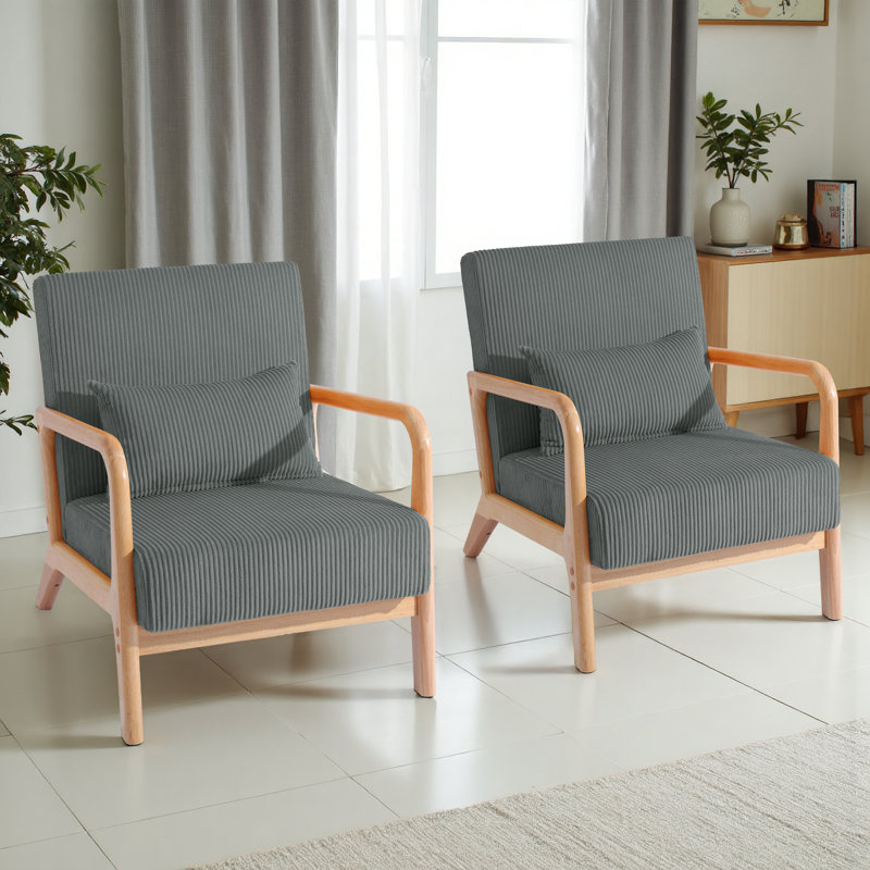 Fauteuil d'appoint Jyrin Mid Century, Gris, Bois naturel, 2