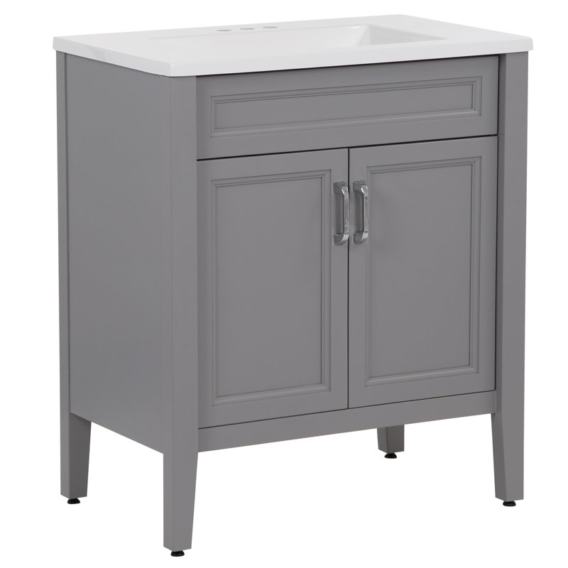 30.5" Single Bathroom Vanity With Cultured Marble Top, Sterling Gray