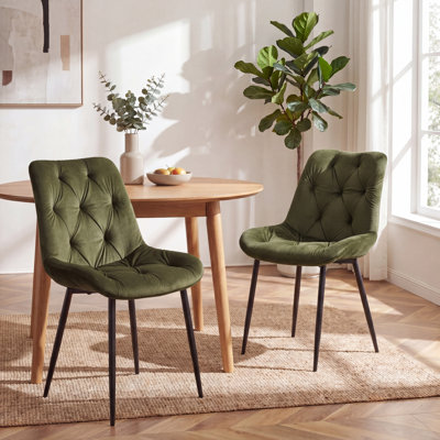 Tufted Velvet Dining Chair with Curved Back and Metal Legs, Set of 2