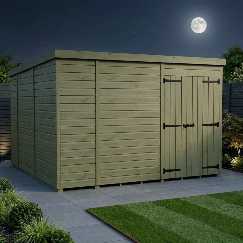 Total Sheds 10ft x 10ft Pent Garden Shed - Double Door - No Windows - Pressure Treated Timber - UK Manufactured