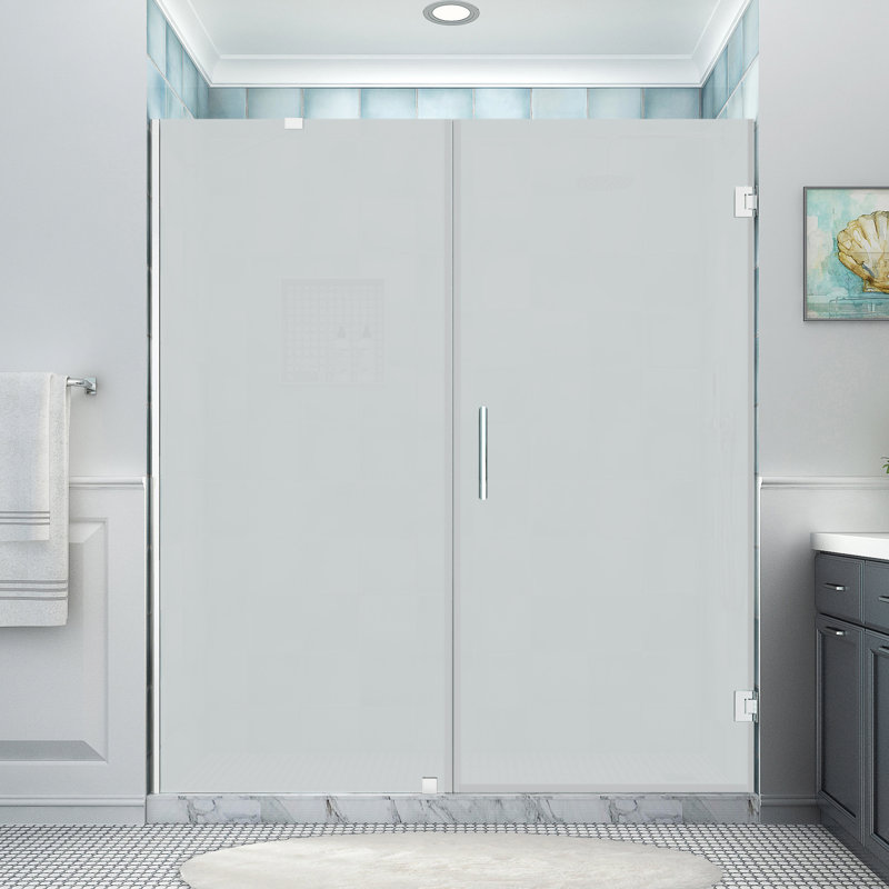 Belmore XL 70.25" W x 80" H Hinged Frameless Shower Door with StarCast Glass, Chrome, Frosted Glass