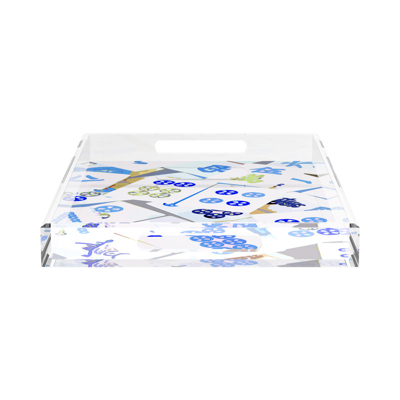 Mahjong Acrylic Decorative Tray, Rectangle, 22.5"W x 14.5"D x 2"H, Blues