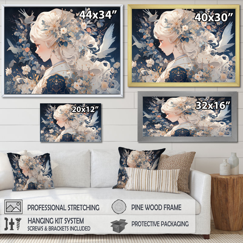 Personnage d'anime blond sur toile, Cadre flottant noir, H 30 po x l 40 po x P 1,5 po