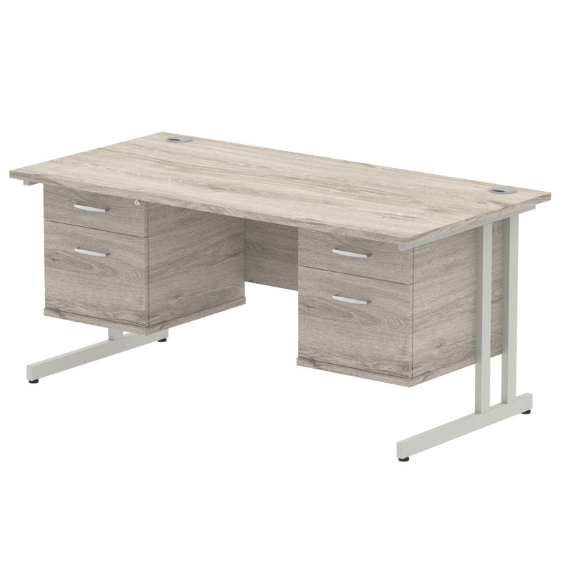 Zetta Metal Base Executive Desk, Grey,  73cm H x 160cm W x 80cm D