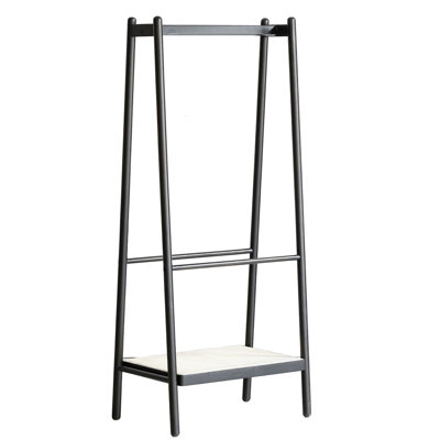 Solid Oak Wood Clothes Rack, Rattan Hanger Rack-Clothes Rack With Shelves, Cloth Hanger Standing Garment Racks For Hanging Clothes
