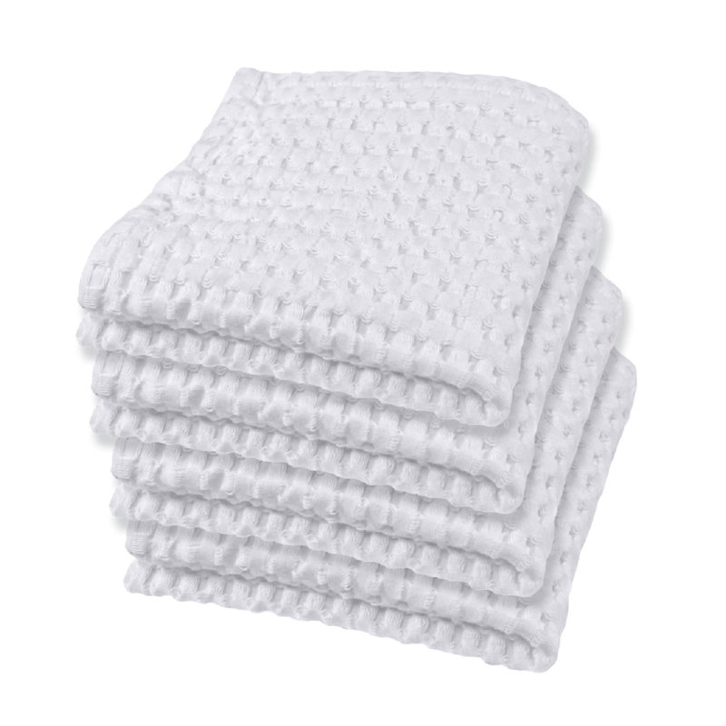 Waffle Washcloth Set of 4 – 100% Natural Cotton, Quick-Dry Exfoliating Wash Cloths, Modern Style, White