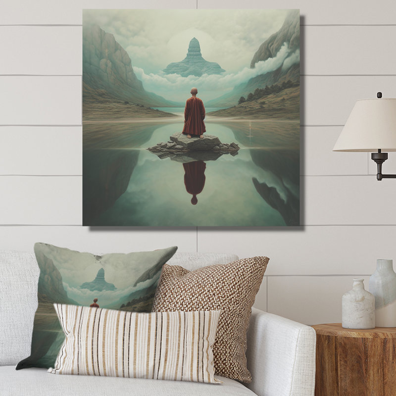 Mindfulness bouddhiste vison méditant sur toile, H 16 po x l 16 po x P 1 po, Toile tendue