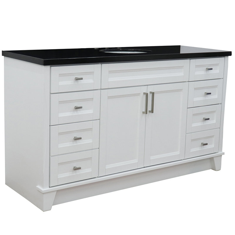Abdirahiim 61'' Single Bathroom Vanity with Granite Top, Black Galaxy