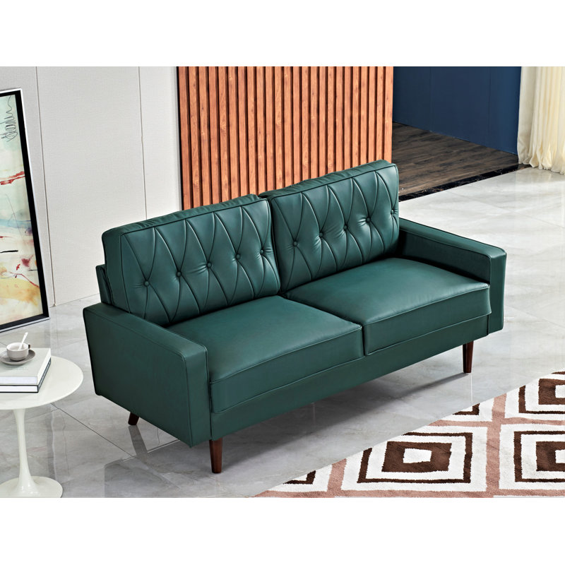 Faux Leather Square Arm Loveseat, Green Faux Leather, 33" H x 70" W x 31" D