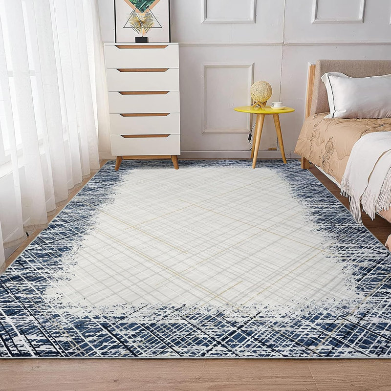 Washable Area Rug, Non Slip Low Pile Pearl Velvet Abstract Carpet, Modern Rug for Living Room Bedroom, Rectangle 9' x 12'