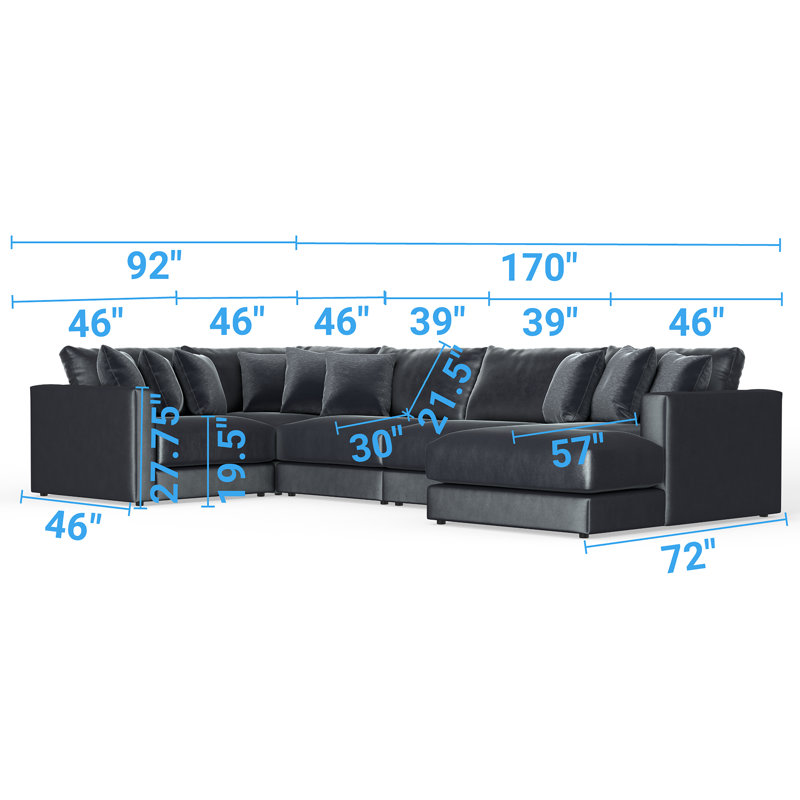 Canapé modulaire 5 pièces Nyrie, Bleu / polyester gris