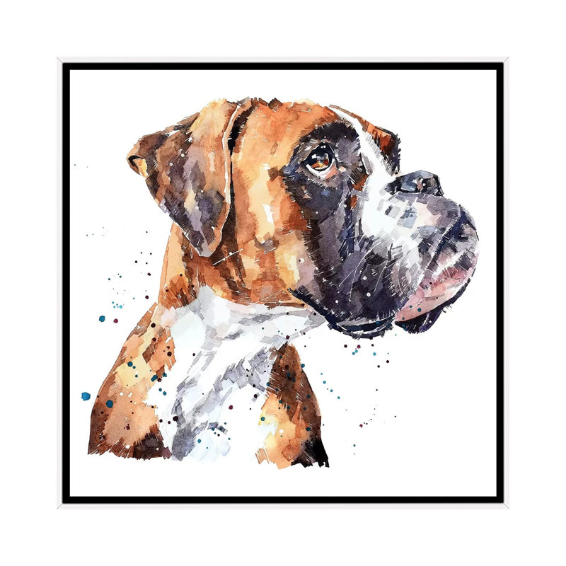 « German boxer » par Edwatercolours-impression, Pas de tapis, H 18 po x l 18 po x 1,5 po, Toile blanche encadrée