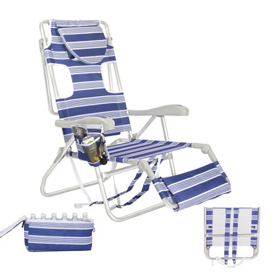 Ultimate Heavy Duty Folding Backpack Beach Chair for Adults with Face Hole and Foot Rest | Lay Flat, 5 Reclining Positions | Removable Insulated Cooler Pouch | 300 lbs Weight Capacity
