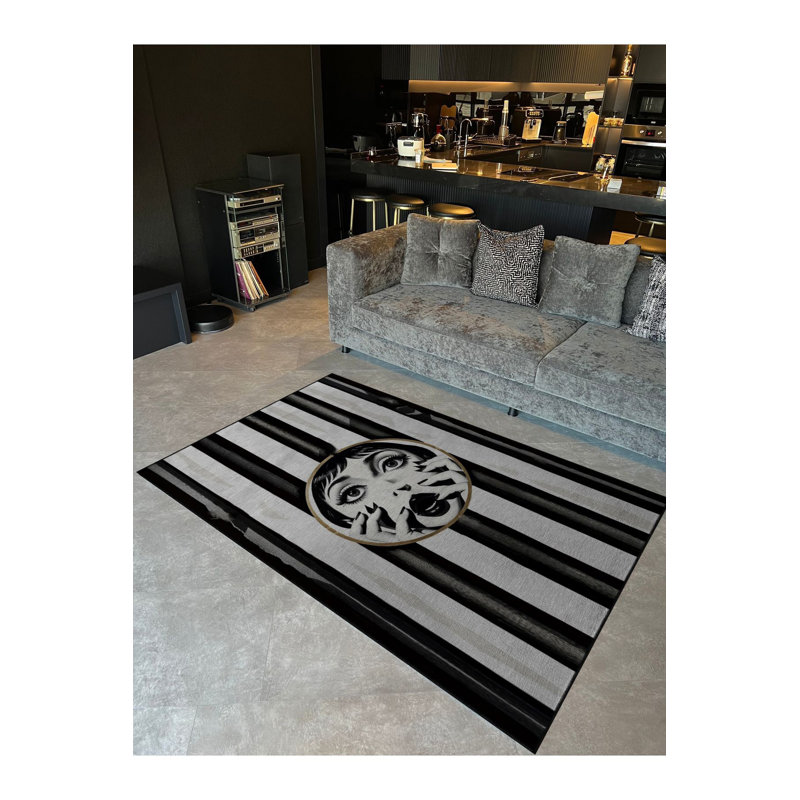 Tapis lavable à motif de clous noir, Sous-tapis carré 3 pi 3 po inclus
