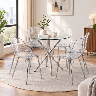  Chaises de salle à manger transparentes avec siège ergonomique et pieds en métal argenté, ensemble léger et moderne, 3 pièces, argent