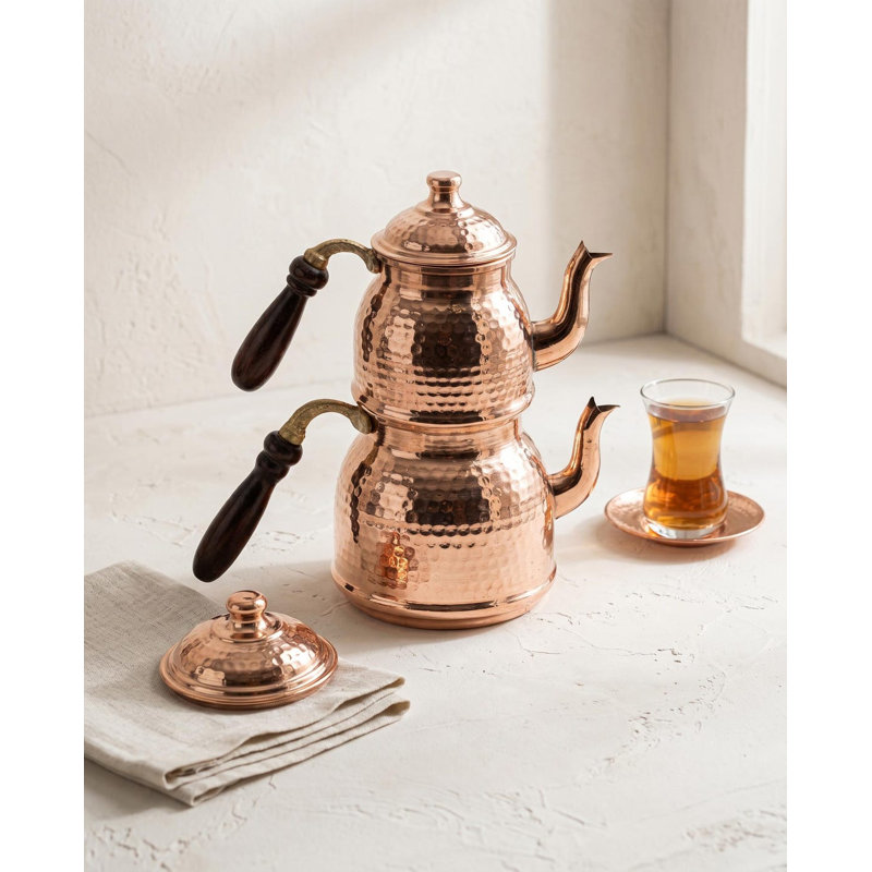  Ensemble de théière turque en cuivre martelé à la main pour infusion traditionnelle, Pure Copper