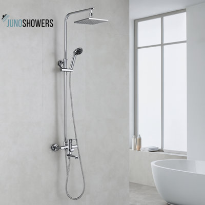 Juno 8 Inch LED Shower Set with Handheld Shower Head and Mixer Faucet, Chrome Wall Mount