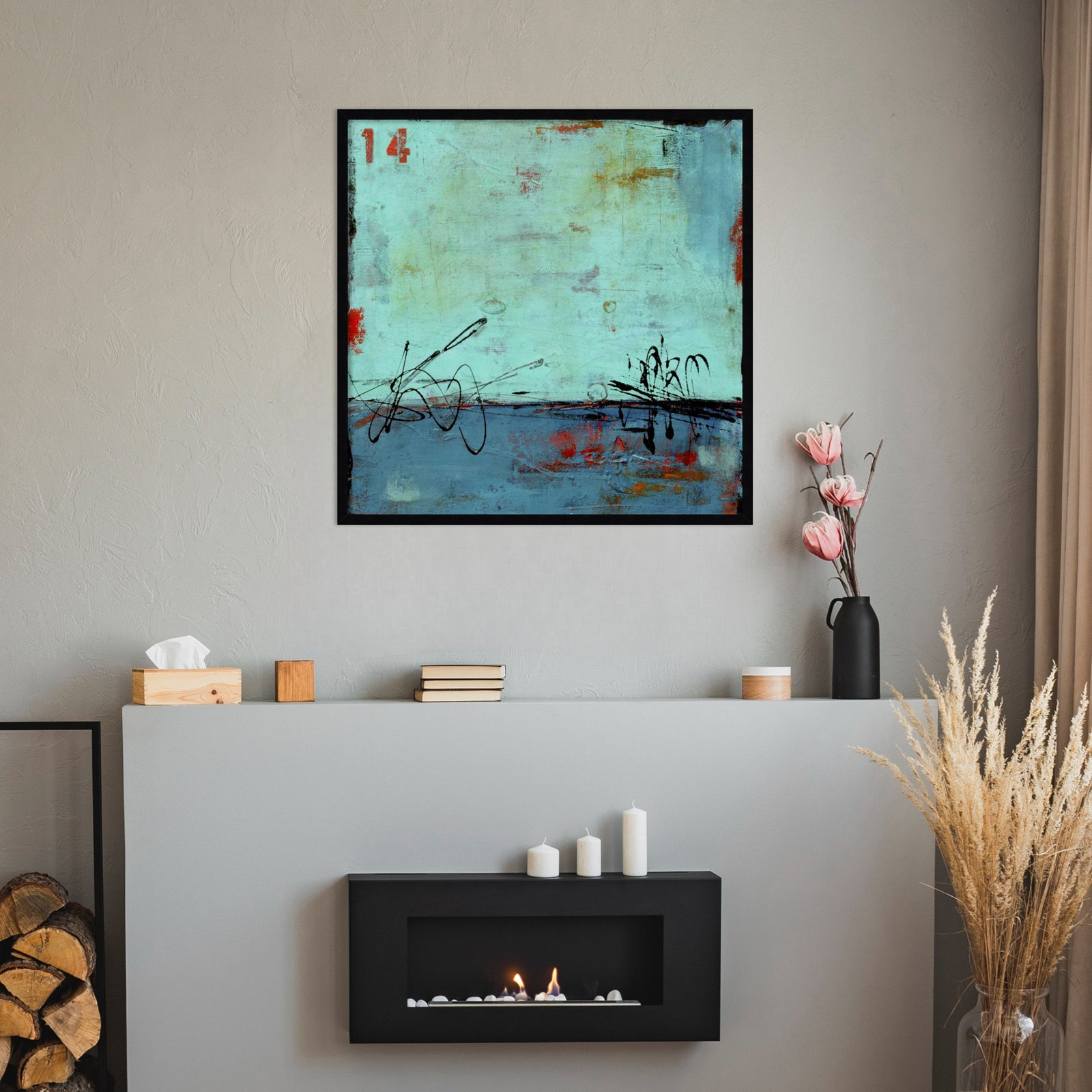 Blue Bay Marina II by Mauro Wood Framed Wall Art Print, 33" H x 33" W, Black