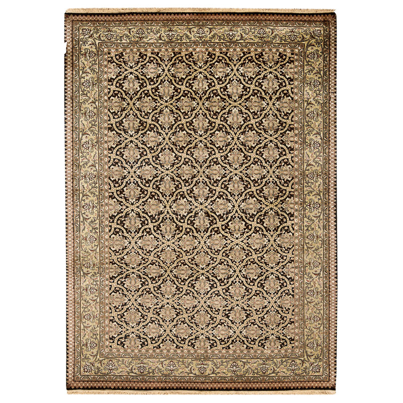 Tapis noir et doré de haute qualité noué à la main