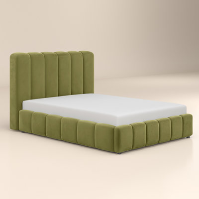 Emilie Ribbed Double Ottoman Bed Green Velvet