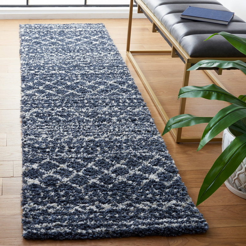 Develin Performance Chevron Rug, Runner 2'3" x 8', Slate Blue/Ivory
