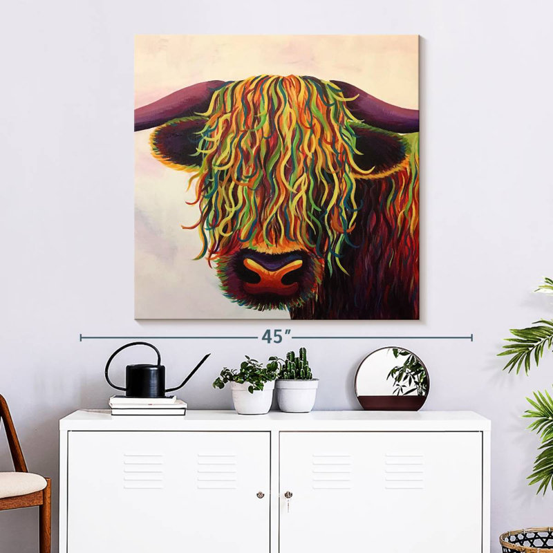 Crowle Funky Highland Cow, H 33 po x l 33 po