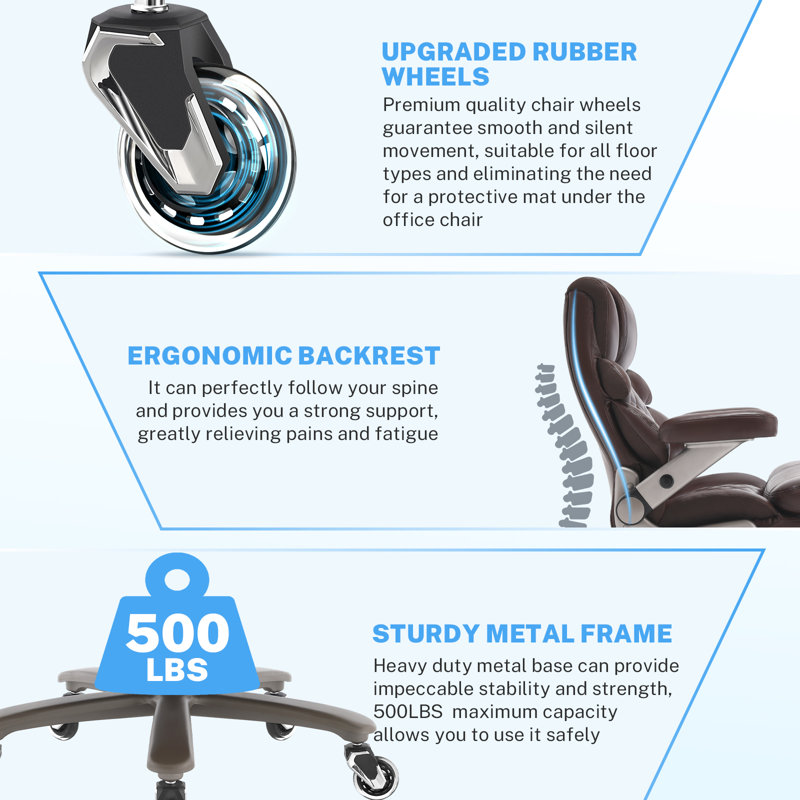 Maurica Big/Tall Ergonomic Office Chair 500lbs, Home Office Chair with Adjustable Armrests and Backrest, Brown