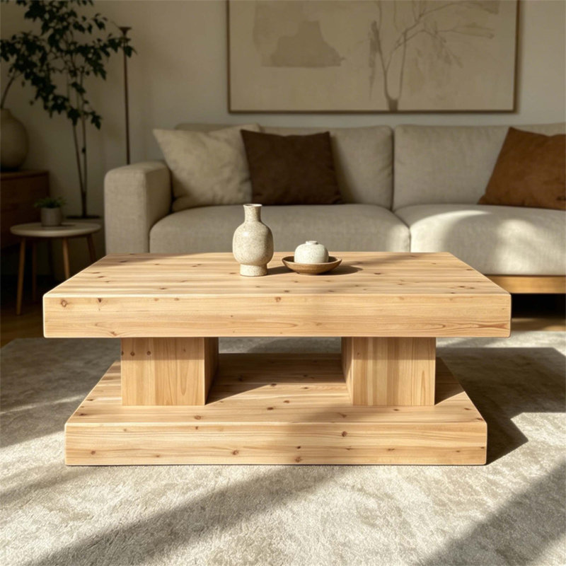 Table basse 47,24 pouces en bois massif avec grain naturel et nœuds pour une élévation de salon chaleureuse et organique