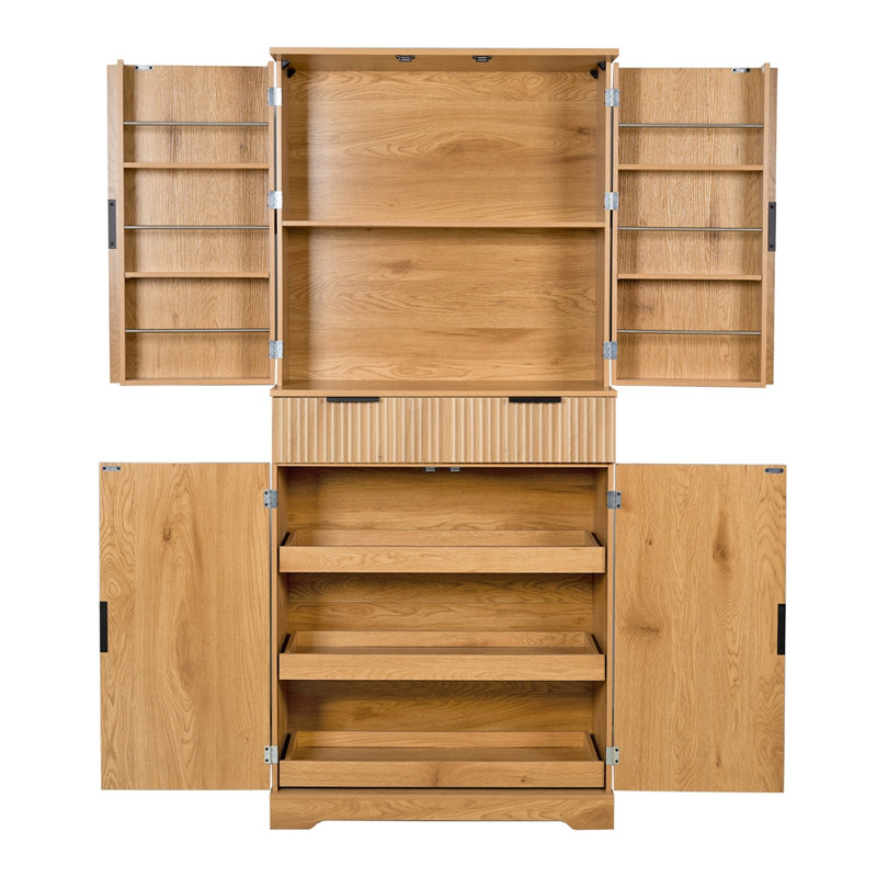 Armoire de cuisine 72 "cannelée avec 3 tiroirs à clavier et 6 tablettes de porte. Armoire de rangement réglable et autoportante pour salle de bain, salle à manger, bureau, vestibule