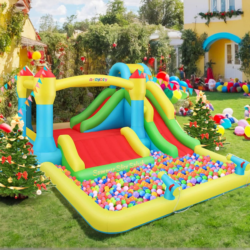 15.6' X 11' Giant Inflatable Water Slide Bounce House With Air Blower, Pool, Sprayers For Backyard Play
