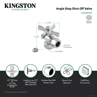 Soupape d'arrêt à angle quart de tour FIP x 1/2 po Kingston Brass Millennium Kingston