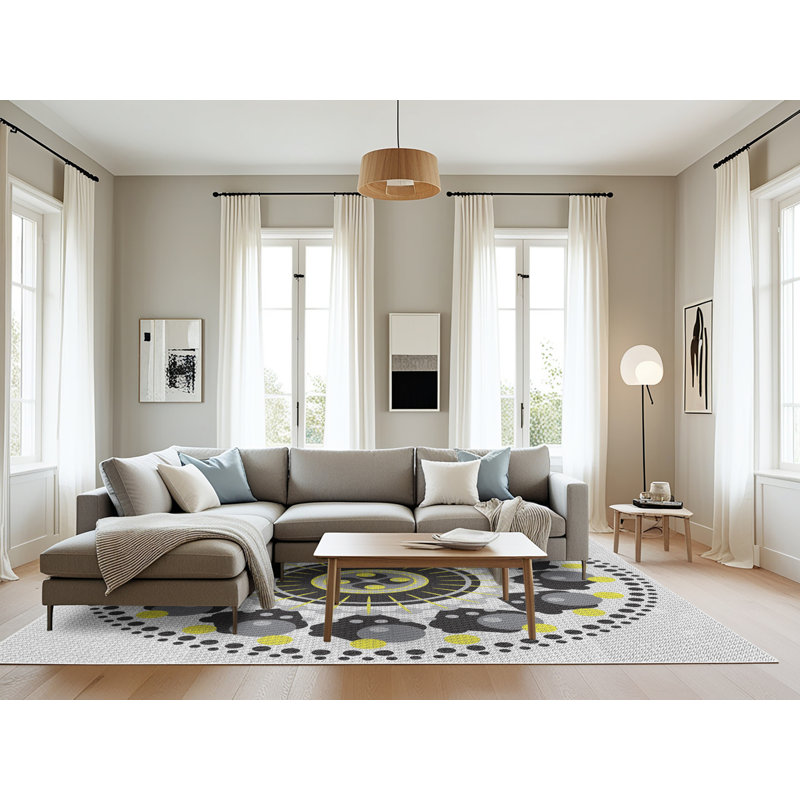 Laine tissée à la main et polyester noir/jaune/gris Tapis décoratif, Rectangle 8 pi x 10 pi