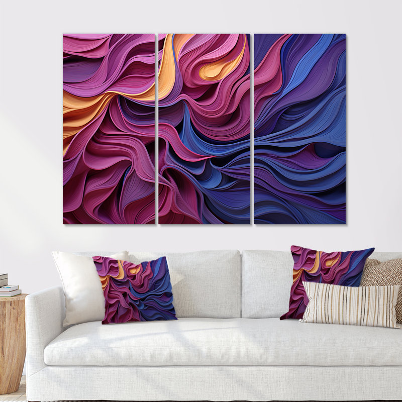 Art mural géométrique bleu et mauve, Toile tendue, H 40 po x l 61 po x P 1 po