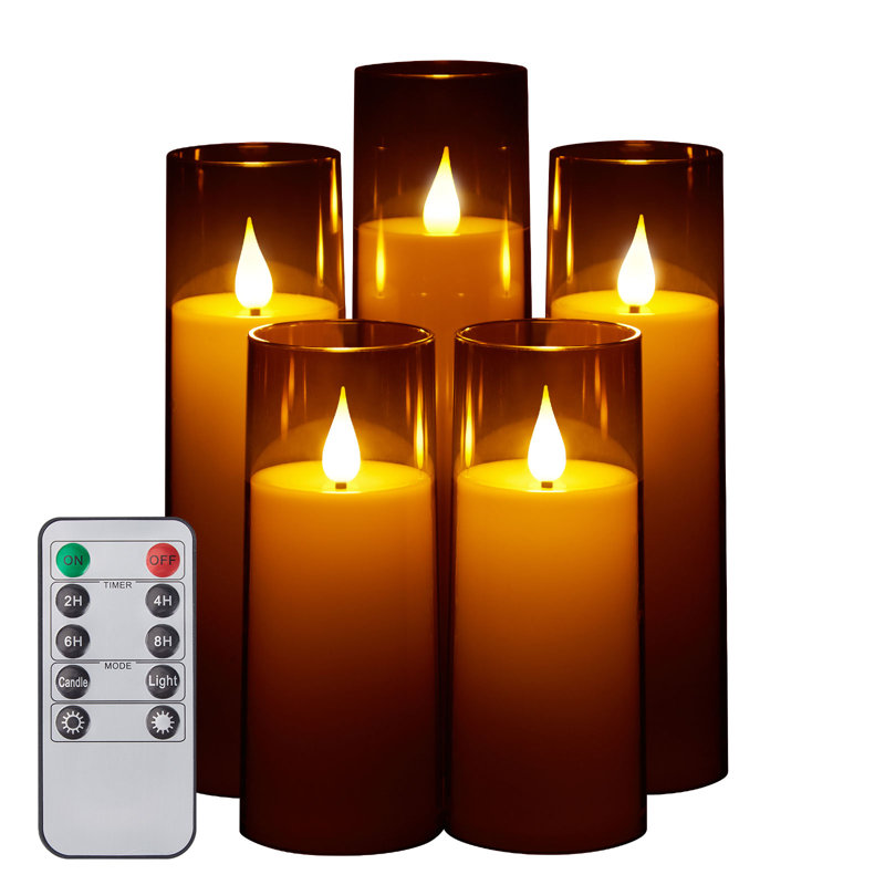 Unscented Flameless Pillar Candle with Acrylic Holder, Gray