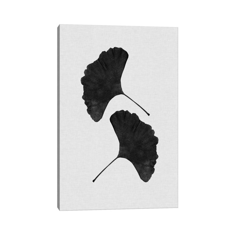 Ginkgo Leaf II B&W - Wrapped Canvas Painting, 20.32 cm H x 30.48 cm W