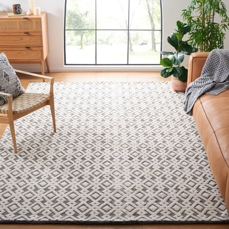 Tapis ivoire / noir tissé à la main Franson, Rectangle de 5 pi x 8 pi